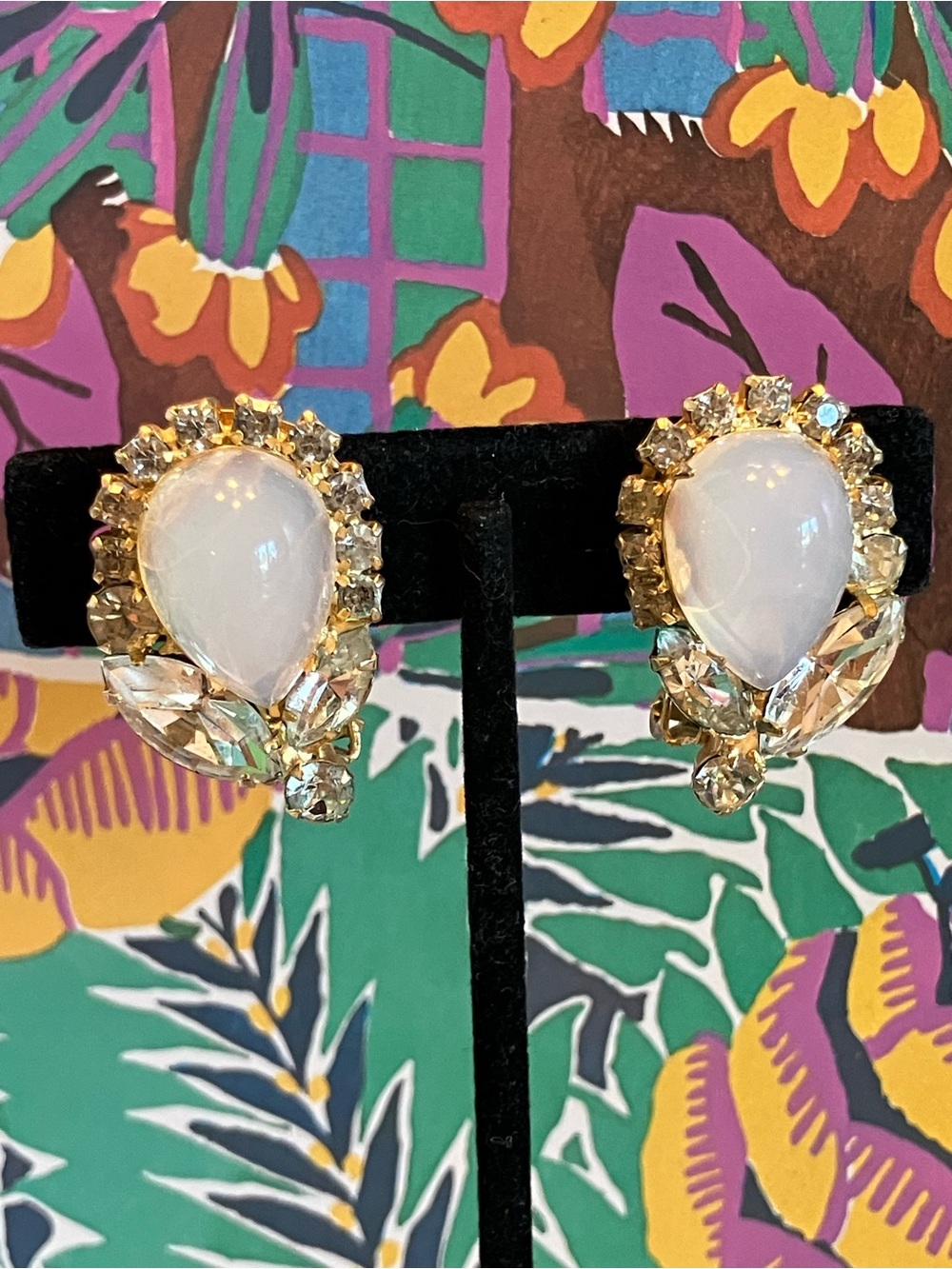 JULIANA MOONSTONE CLIP ON EARRINGS 1 1/4” CERTIFIED